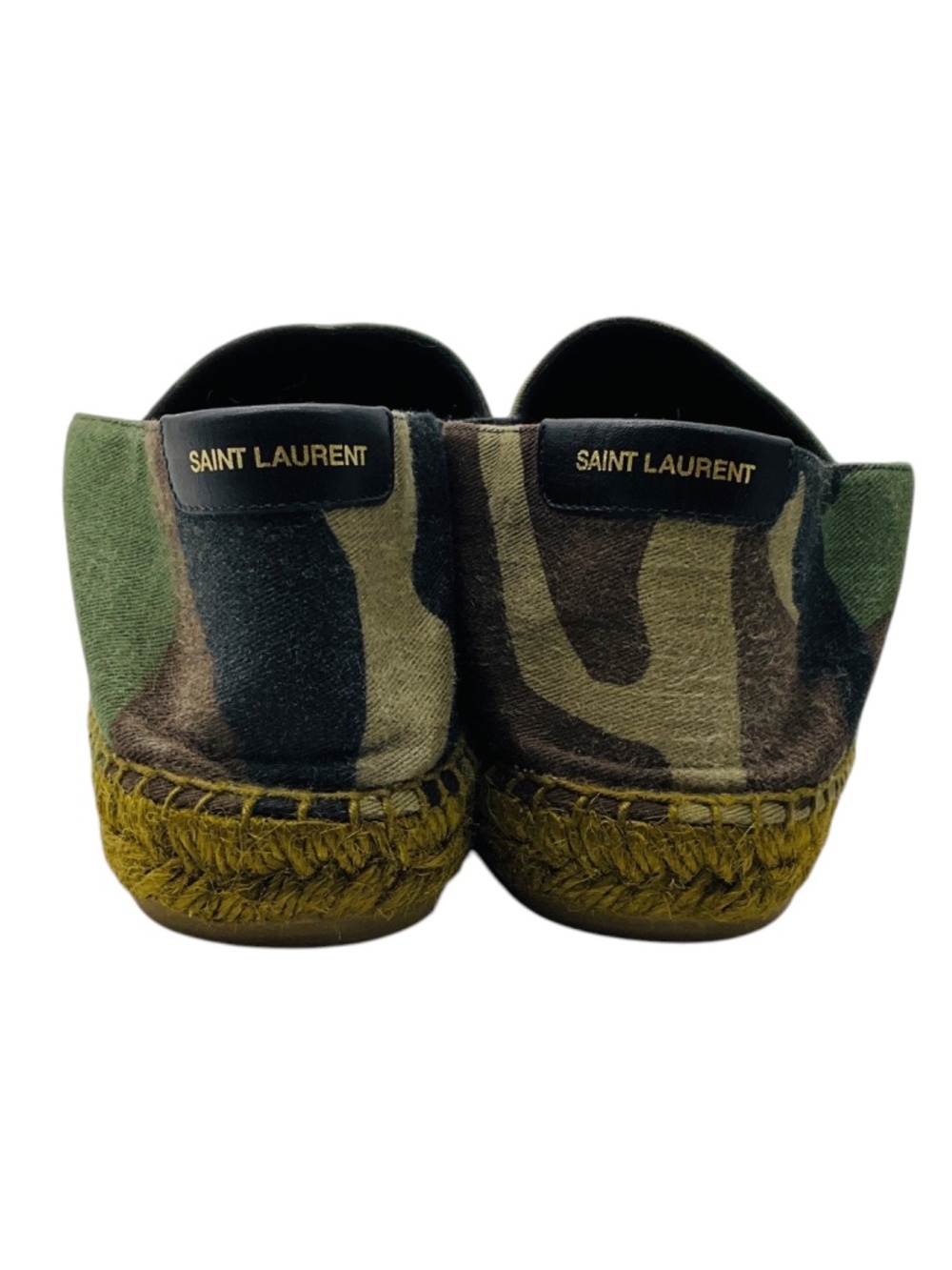 SAINT LAURENT GREEN CAMOUFLAGE PRINT LOGO EMBROIDERED CANVAS ESPADRILLE FLATS - Picture 5 of 8